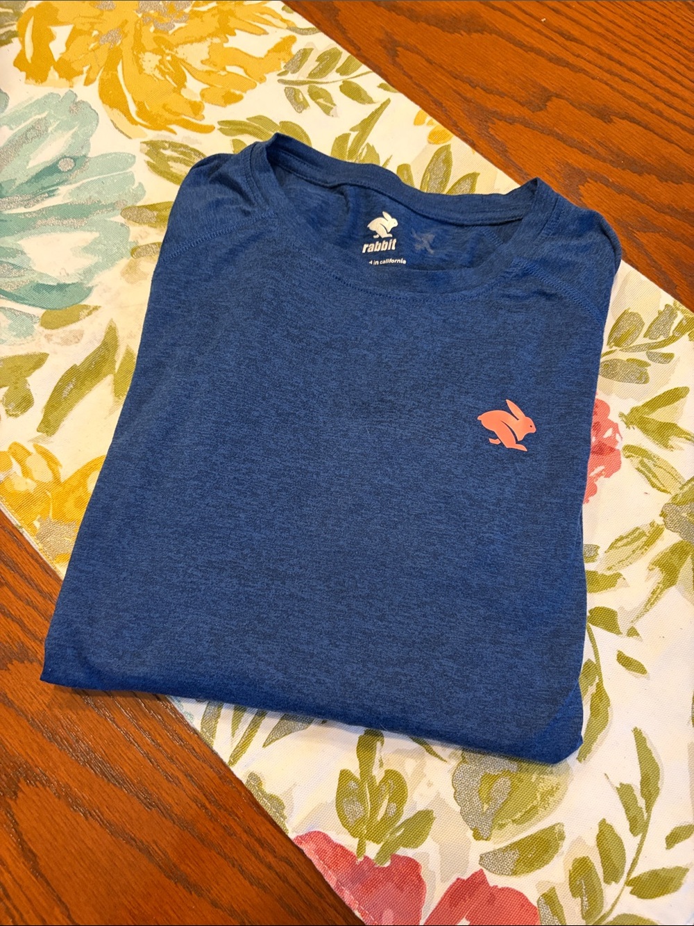 Rabbit Brand Women's Long Sleeve Tee in Navy with Coral Logo